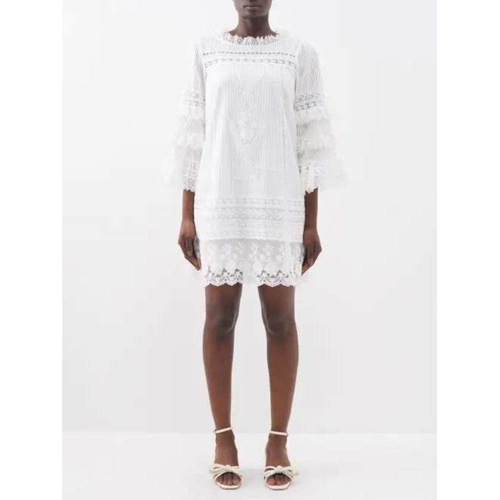 NWT Saloni Lori-B Pintuck‎ Cotton Dress Womens Ivory Size 10